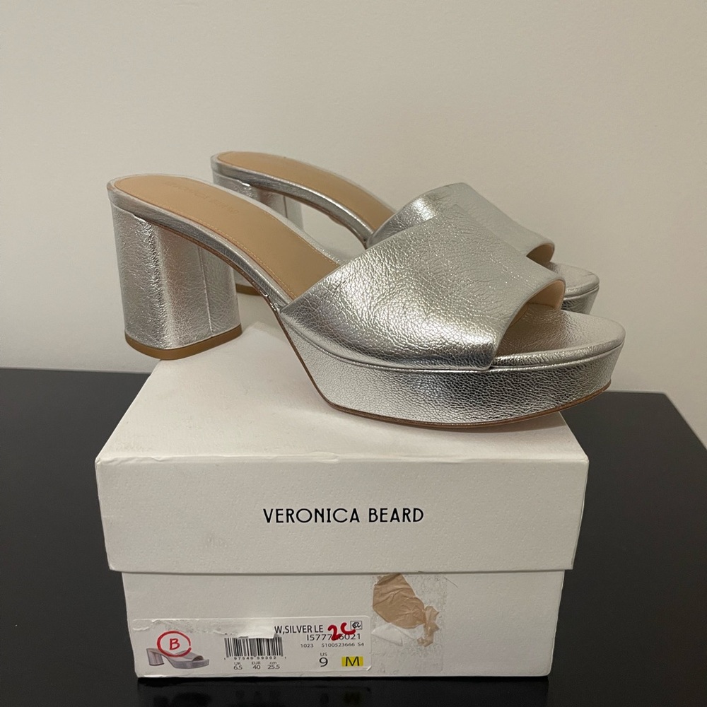 Veronica Beard Metallic Silver Platform Sandals